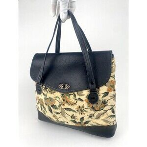 Vtg M. Yamamoto & Co Floral Tapestry and Leather Handbag Made in Kyoto Japan